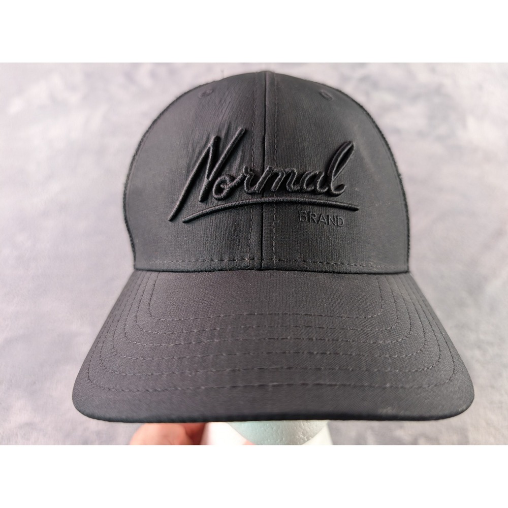 The Normal Brand Mens Black Script Logo Trucker Hat Snapback Mesh Cap